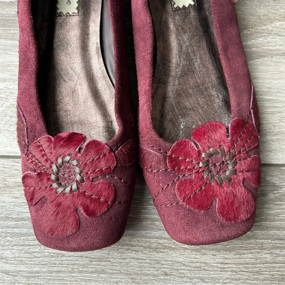 Studio Hype  Red Suede Leather Calf Hair Square Toe Flats - Picture 4 of 12